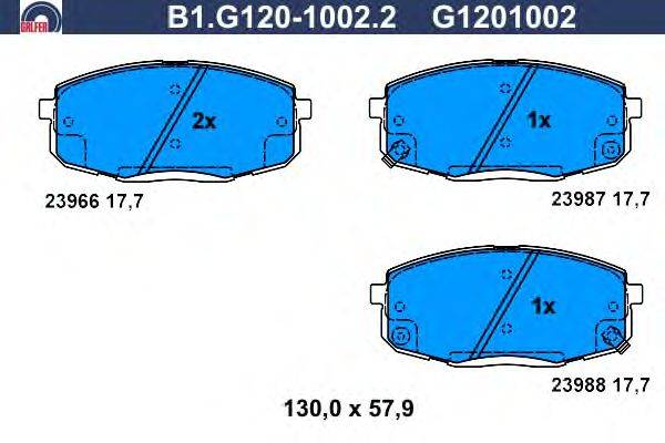 Комплект тормозных колодок, дисковый тормоз GALFER B1.G120-1002.2