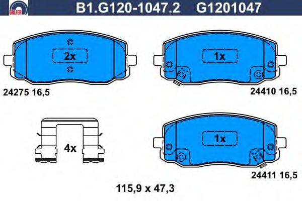 Комплект тормозных колодок, дисковый тормоз GALFER B1.G120-1047.2