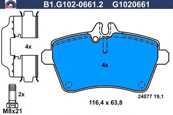 Комплект тормозных колодок, дисковый тормоз GALFER B1.G102-0661.2