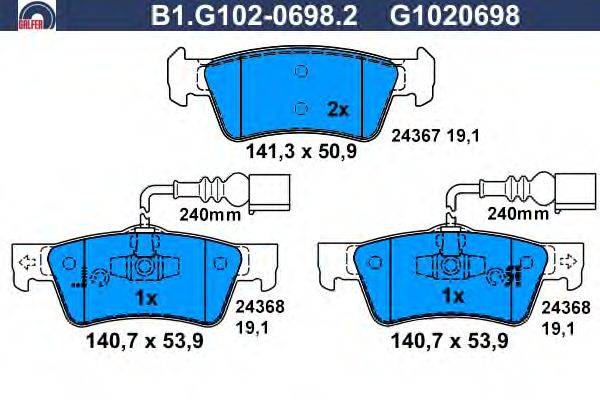 Комплект тормозных колодок, дисковый тормоз GALFER B1.G102-0698.2