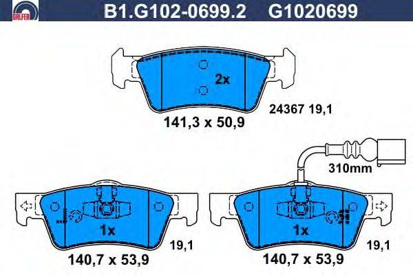 Комплект тормозных колодок, дисковый тормоз GALFER B1.G102-0699.2