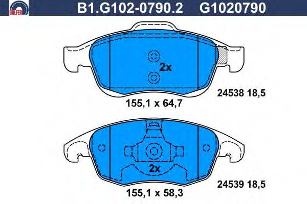 Комплект тормозных колодок, дисковый тормоз GALFER B1.G102-0790.2