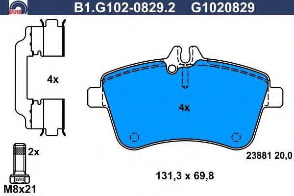 Комплект тормозных колодок, дисковый тормоз GALFER B1.G102-0829.2