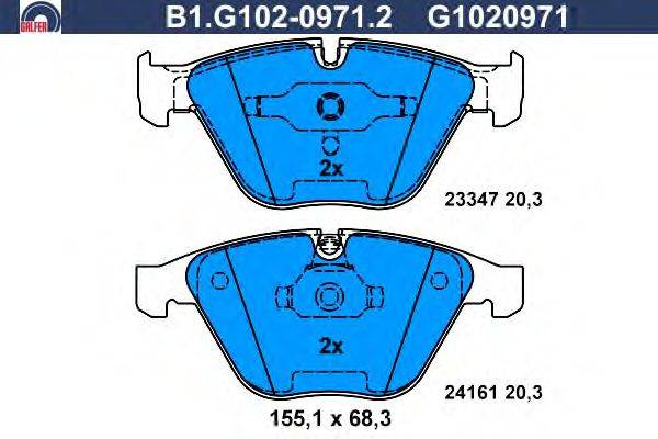 Комплект тормозных колодок, дисковый тормоз GALFER B1.G102-0971.2