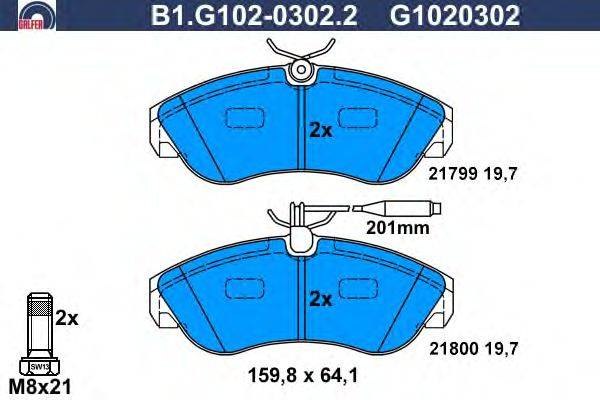 Комплект тормозных колодок, дисковый тормоз GALFER 21799