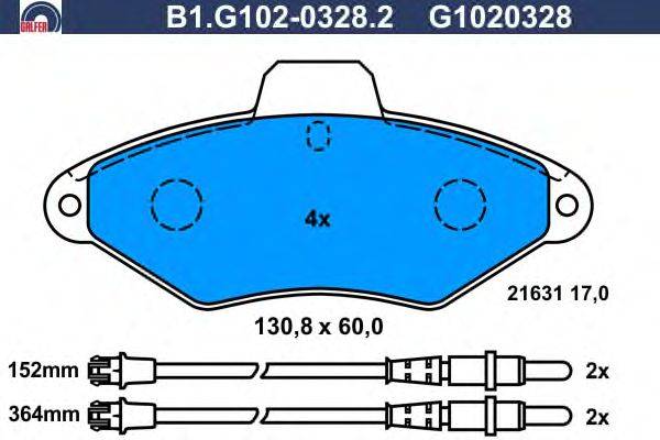 Комплект тормозных колодок, дисковый тормоз GALFER B1.G102-0328.2