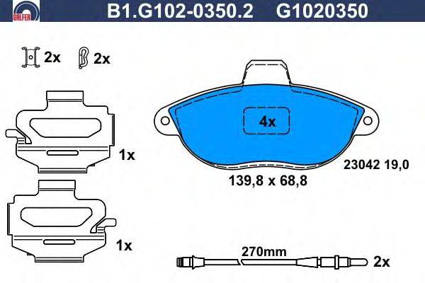 Комплект тормозных колодок, дисковый тормоз GALFER B1.G102-0350.2