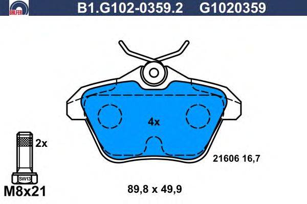 Комплект тормозных колодок, дисковый тормоз GALFER 21606