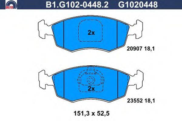 Комплект тормозных колодок, дисковый тормоз GALFER B1.G102-0448.2