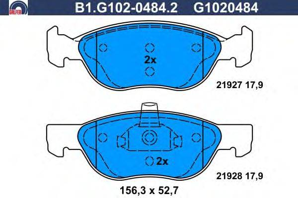 Комплект тормозных колодок, дисковый тормоз GALFER B1.G102-0484.2