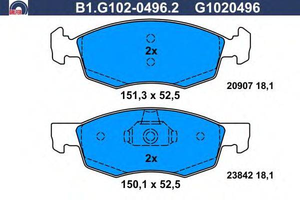 Комплект тормозных колодок, дисковый тормоз GALFER B1.G102-0496.2
