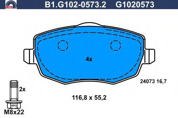 Комплект тормозных колодок, дисковый тормоз GALFER B1.G102-0573.2