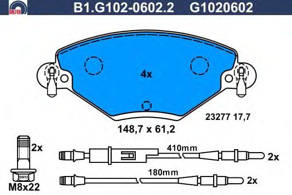 Комплект тормозных колодок, дисковый тормоз GALFER B1.G102-0602.2