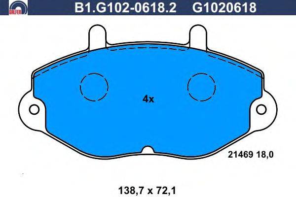 Комплект тормозных колодок, дисковый тормоз GALFER B1.G102-0618.2