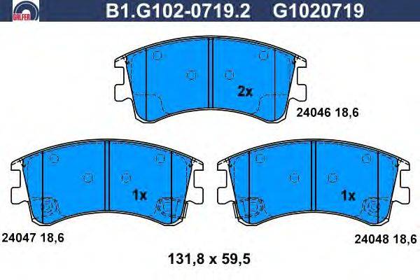 Комплект тормозных колодок, дисковый тормоз GALFER B1.G102-0719.2