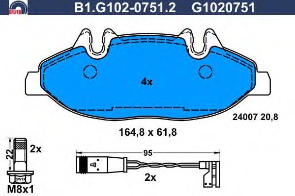 Комплект тормозных колодок, дисковый тормоз GALFER B1.G102-0751.2