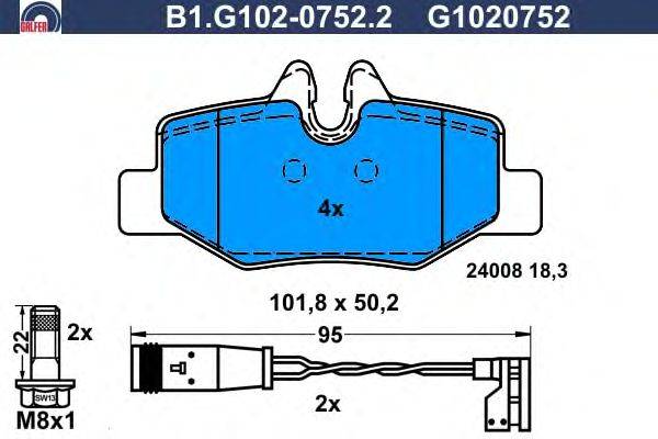 Комплект тормозных колодок, дисковый тормоз GALFER B1.G102-0752.2
