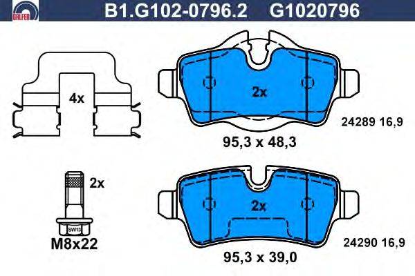 Комплект тормозных колодок, дисковый тормоз GALFER B1.G102-0796.2