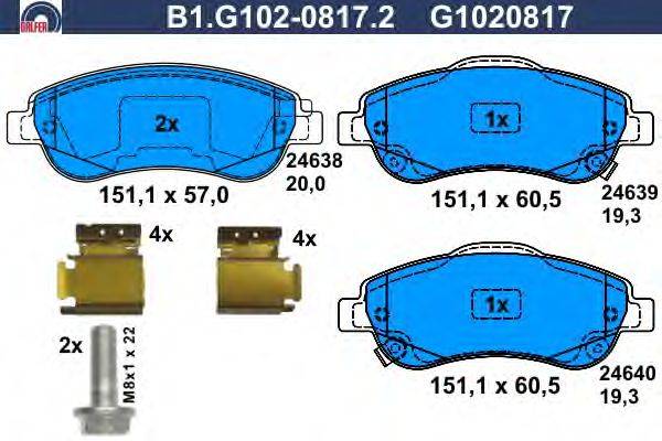 Комплект тормозных колодок, дисковый тормоз GALFER 24638