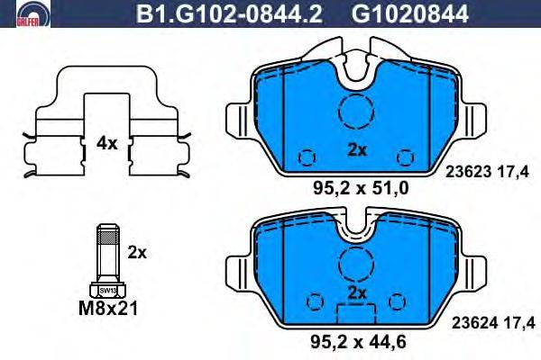 Комплект тормозных колодок, дисковый тормоз GALFER B1.G102-0844.2