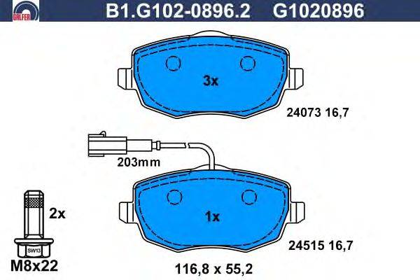 Комплект тормозных колодок, дисковый тормоз GALFER B1.G102-0896.2