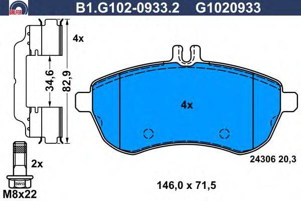 Комплект тормозных колодок, дисковый тормоз GALFER B1G10209332