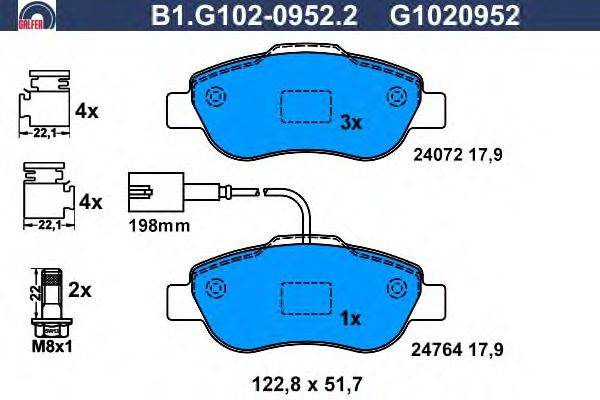 Комплект тормозных колодок, дисковый тормоз GALFER B1G10209522