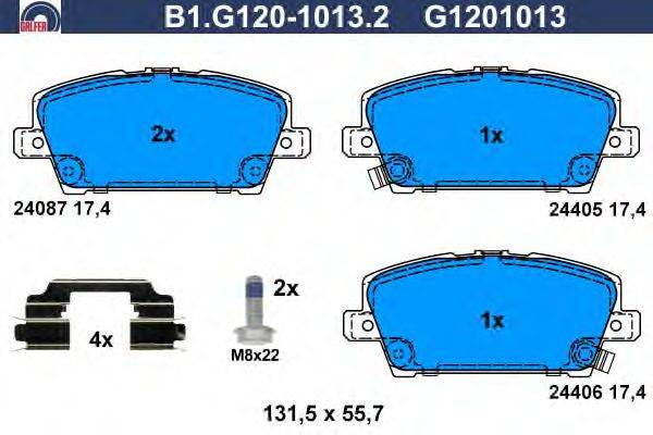 Комплект тормозных колодок, дисковый тормоз GALFER B1.G120-1013.2