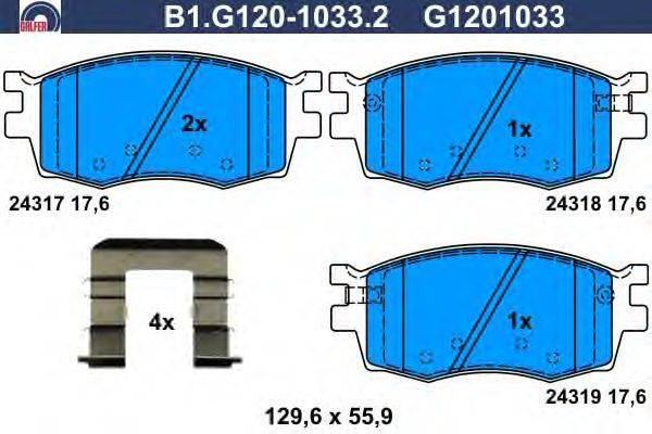 Комплект тормозных колодок, дисковый тормоз GALFER B1.G120-1033.2