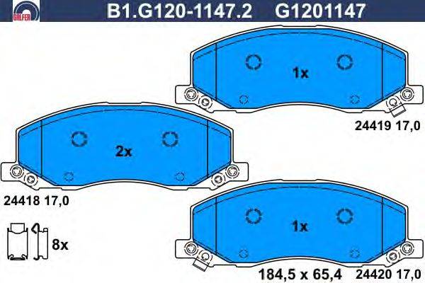 Комплект тормозных колодок, дисковый тормоз GALFER B1.G120-1147.2