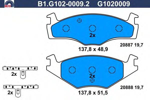 Комплект тормозных колодок, дисковый тормоз GALFER B1.G102-0009.2