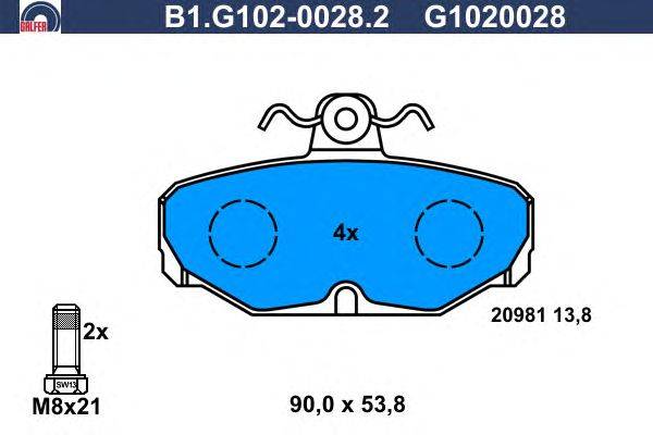 Комплект тормозных колодок, дисковый тормоз GALFER B1.G102-0028.2