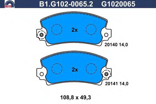 Комплект тормозных колодок, дисковый тормоз GALFER B1.G102-0065.2