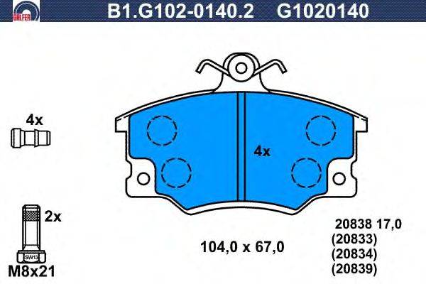 Комплект тормозных колодок, дисковый тормоз GALFER B1.G102-0140.2