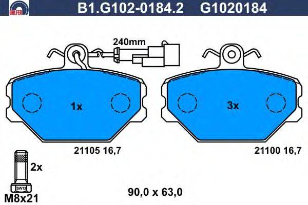 Комплект тормозных колодок, дисковый тормоз GALFER B1.G102-0184.2