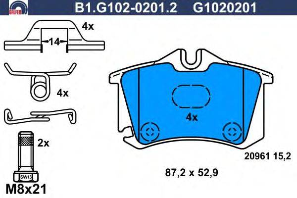 Комплект тормозных колодок, дисковый тормоз GALFER B1.G102-0201.2