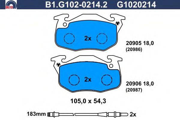 Комплект тормозных колодок, дисковый тормоз GALFER B1.G102-0214.2