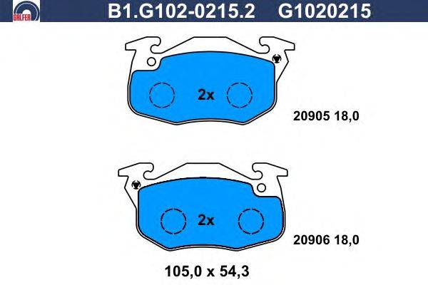 Комплект тормозных колодок, дисковый тормоз GALFER B1.G102-0215.2