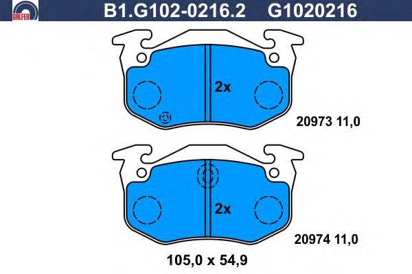 Комплект тормозных колодок, дисковый тормоз GALFER B1.G102-0216.2