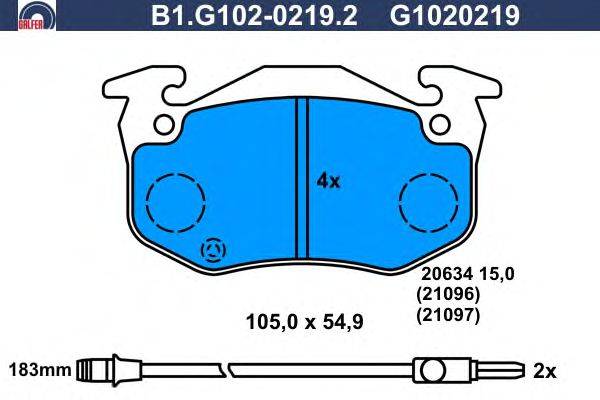 Комплект тормозных колодок, дисковый тормоз GALFER B1.G102-0219.2