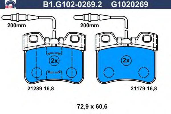 Комплект тормозных колодок, дисковый тормоз GALFER B1.G102-0269.2