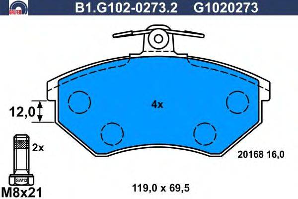 Комплект тормозных колодок, дисковый тормоз GALFER B1.G102-0273.2