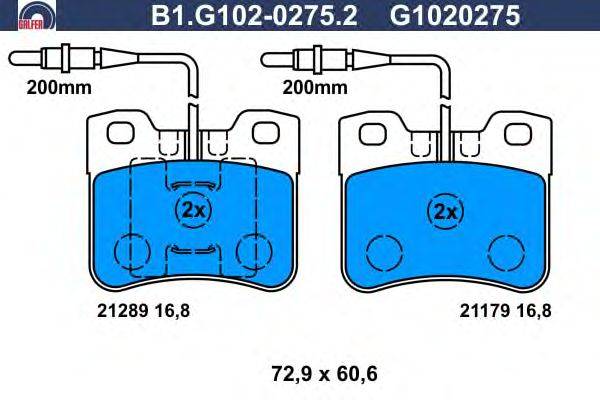 Комплект тормозных колодок, дисковый тормоз GALFER B1.G102-0275.2