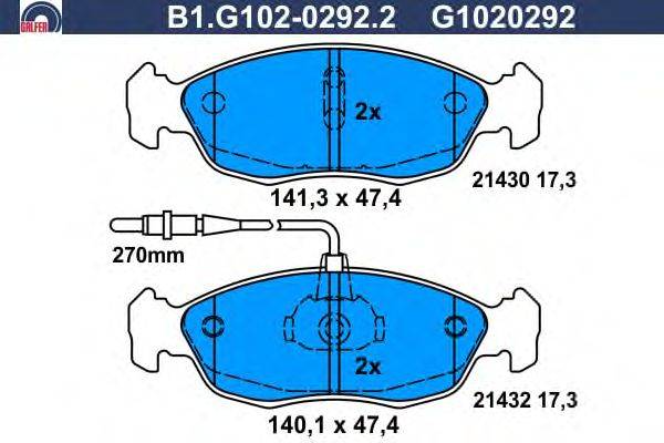Комплект тормозных колодок, дисковый тормоз GALFER B1.G102-0292.2