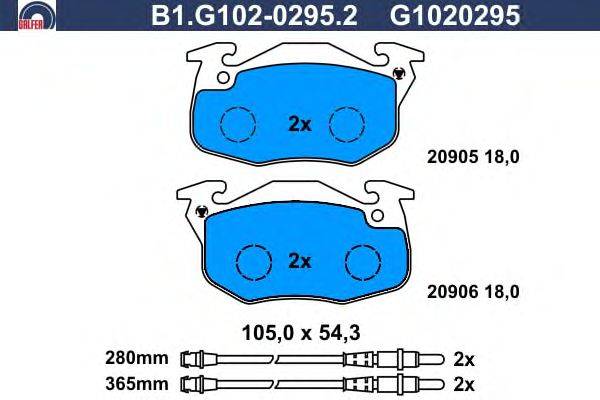 Комплект тормозных колодок, дисковый тормоз GALFER B1.G102-0295.2