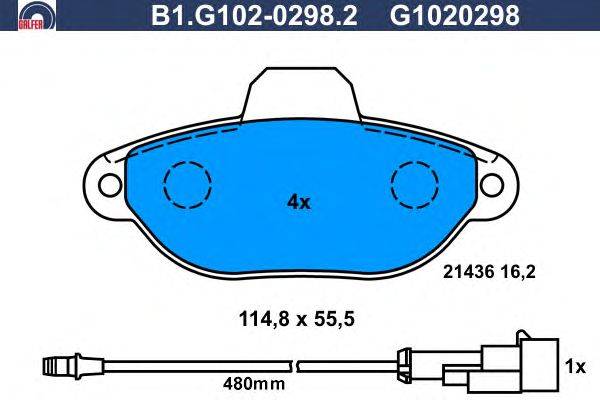 Комплект тормозных колодок, дисковый тормоз GALFER B1.G102-0298.2