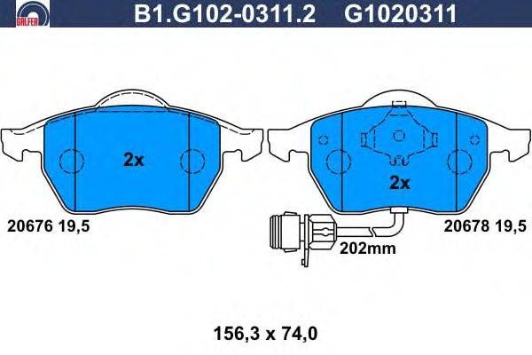 Комплект тормозных колодок, дисковый тормоз GALFER B1.G102-0311.2