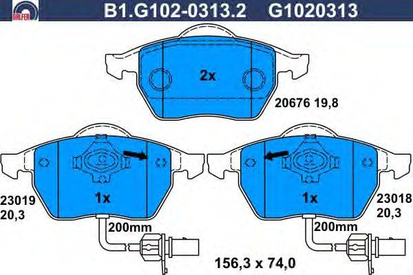 Комплект тормозных колодок, дисковый тормоз GALFER B1.G102-0313.2