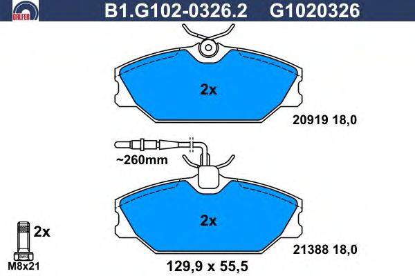 Комплект тормозных колодок, дисковый тормоз GALFER 21388