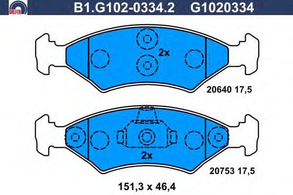 Комплект тормозных колодок, дисковый тормоз GALFER B1.G102-0334.2